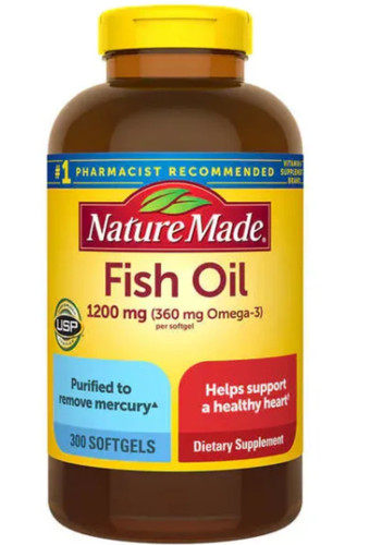 محصول آمریکا - به حمایت از قلب سالم با روغن ماهی Nature Made®، تصفیه شده برای حذف جیوه و سایر آلایندهها کمک کنید. تحقیقات حمایتی اما نه قطعی نشان می دهد که مصرف اسیدهای چرب امگا 3 EPA و DHA ممکن است خطر ابتلا به بیماری عروق کرونر قلب را کاهش دهد
