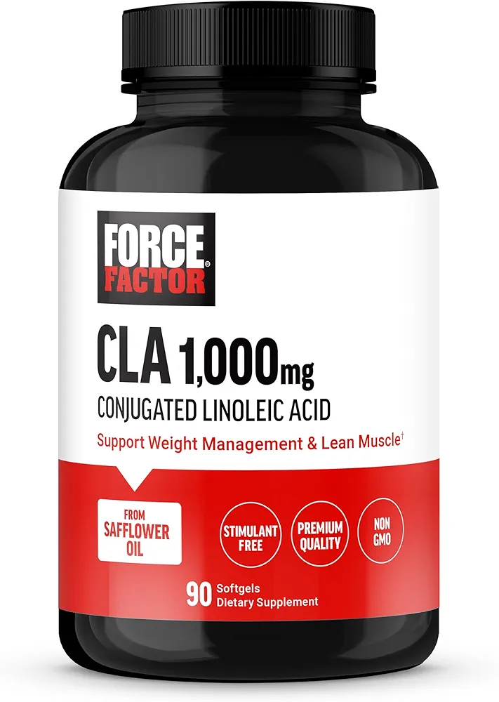 مکمل‌های CLA فورس فاکتور، ۱۰۰۰ میلی‌گرم CLA، اسید لینولئیک مزدوج برای حمایت از ترکیب بدن و توده عضلانی بدون چربی، ساخته شده از روغن گلرنگFORCE FACTOR CLA Supplements, CLA 1000 mg,