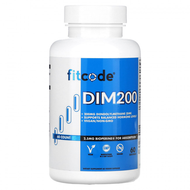 FITCODE، DIM200، دی‌ایندولیل‌متان (DIM)، ۲۰۰ میلی‌گرم، ۶۰ کپسول گیاهی
