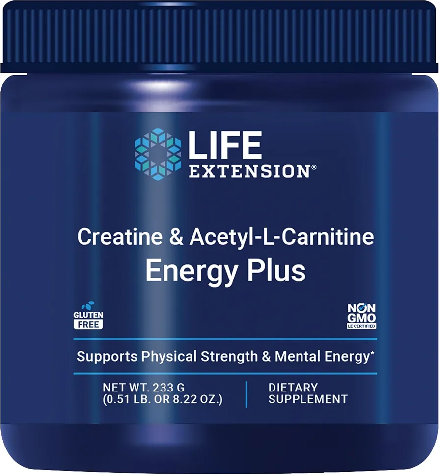 پودر کراتین و استیل-ال-کارنیتین لایف اکستنشن LIFE EXTENSION Creatine & Acetyl-L-Carnitine Energy Plus (233 گرم)