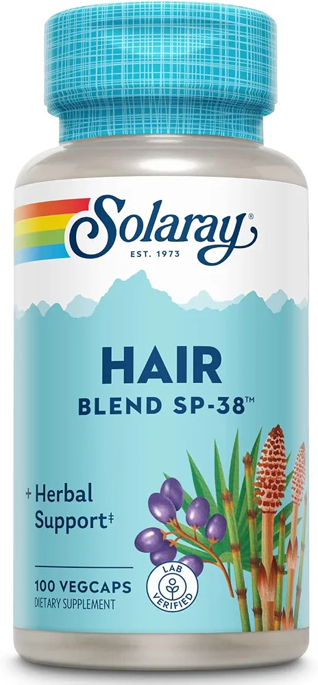 مخلوط موی SOLARAY SP-38 | تقویت کننده موی گیاهی | 100 کپسول گیاهی فرمول گیاهی تقویت کننده مو با عصاره نخل اره‌ای، دم اسبی و رزماری SOLARAY Hair Blend SP-38