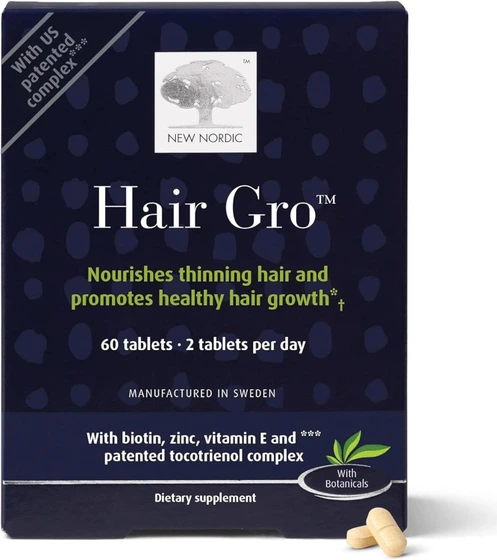 قرص هیر گرو مکمل رشد مو نیونوردیک ۱۲۰عددیNEW NORDIC | Hair GRO Tablets | Biotin & Tocotrienol Complex