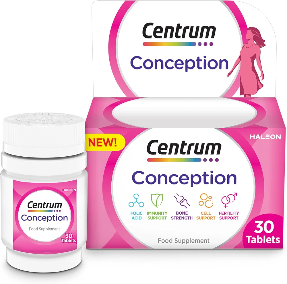 ویتامین‌های Centrum Conception برای زنان، مکمل‌های باروری با ۴۰۰ میکروگرم اسید فولیک، ۳۰ قرص