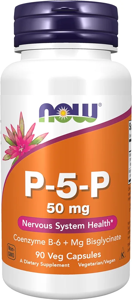 مکمل‌های غذایی NOW، P-5-P 50 میلی‌گرم با کوآنزیم B-6 + منیزیم بیس گلیسینات، 90 کپسول گیاهیNOW Foods Supplements, P-5-P 50 mg with Coenzyme B-6 + Mg Bisglycinate, 90 Veg Capsules