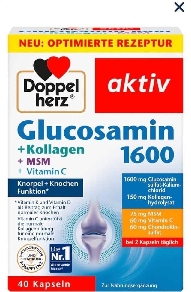 کپسول گلوکوزامین 1600 و کلاژن دوپل هرز 40 عددDoppelherz Aktiv Gelenk Glucosamine 1600 Mg + Collagen + Msm, Capsules, 40