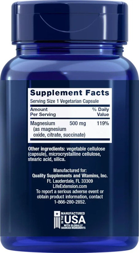 منیزیم لایف اکستشن ۱۰۰عددی Magnesium Caps 500 mg, 100 vegetarian capsules