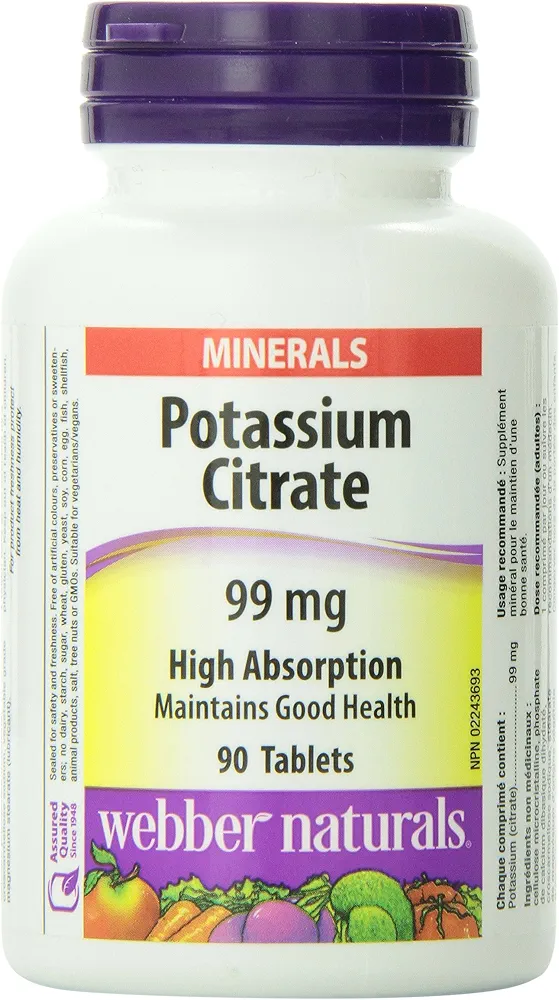 سیترات پتاسیم وبر نچرالز ۹۹ میلی‌گرم – ۹۰ ک Webber Naturals Potassium Citrate 99 mg – 90 Capsules