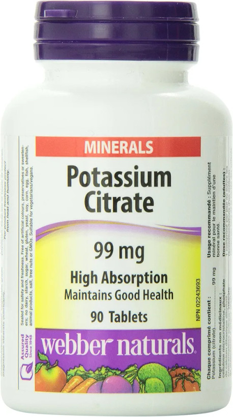 سیترات پتاسیم وبر نچرالز ۹۹ میلیگرم – ۹۰ ک Webber Naturals Potassium Citrate 99 mg – 90 Capsules
