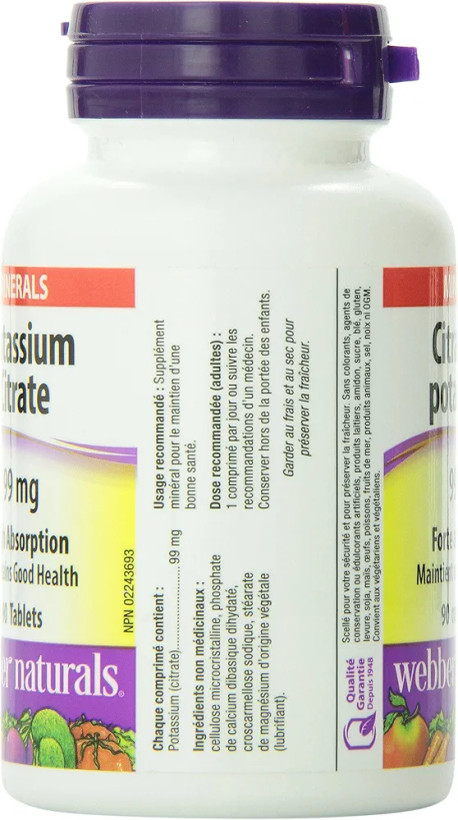 سیترات پتاسیم وبر نچرالز ۹۹ میلیگرم – ۹۰ ک Webber Naturals Potassium Citrate 99 mg – 90 Capsules