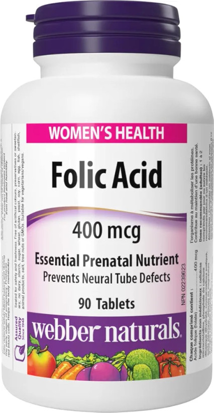 فولیک اسید وبر نچرالز ۴۰۰ میکروگرم – ۹۰ عددWebber Naturals Folic Acid 400 mcg – 90 Tablets