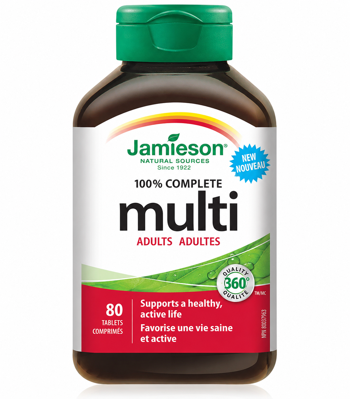 مولتی‌ویتامین ادالت جیمیسون ۸۰ عددی  Jamieson 100% Complete Multi for Adults – 80 Tablets  معرفی محصول: مولتی‌ویتامین ادالت جیمیسون  ترکیبی از ویتامین‌ها، مواد معدنی و ترکیبات مغذی را برای تأمین بخشی از نیازهای روزانه بدن فراهم می‌کند. این محصول برای حمایت از سلامت عمومی بدن، متابولیسم انرژی، عملکرد سیستم ایمنی و سلامت پوست، مو، استخوان‌ها و سیستم عصبی طراحی شده ان - کمک به متابولیسم طبیعی انرژی و کاهش احساس خستگی ناشی از کمبود برخی ویتی سیمولتی‌ویتامین ادالت جیمیسون ۸۰ عددی Jamieson 100% Complete Multi for Adults – 80 Tablets