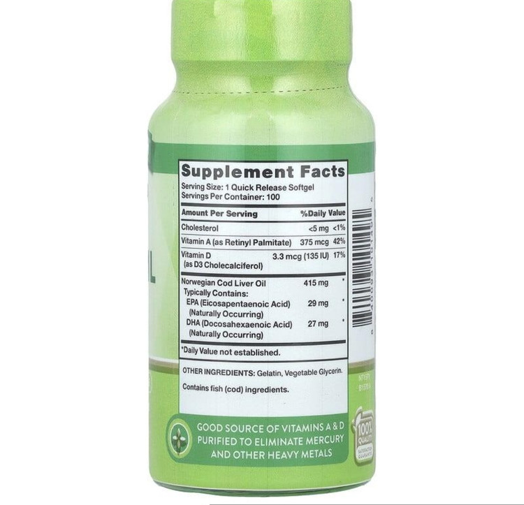 روغن کبد ماهی کاد نروژی نیچرز تروث ۱۰۰عددی Cod Liver Oil with EPA & DHA