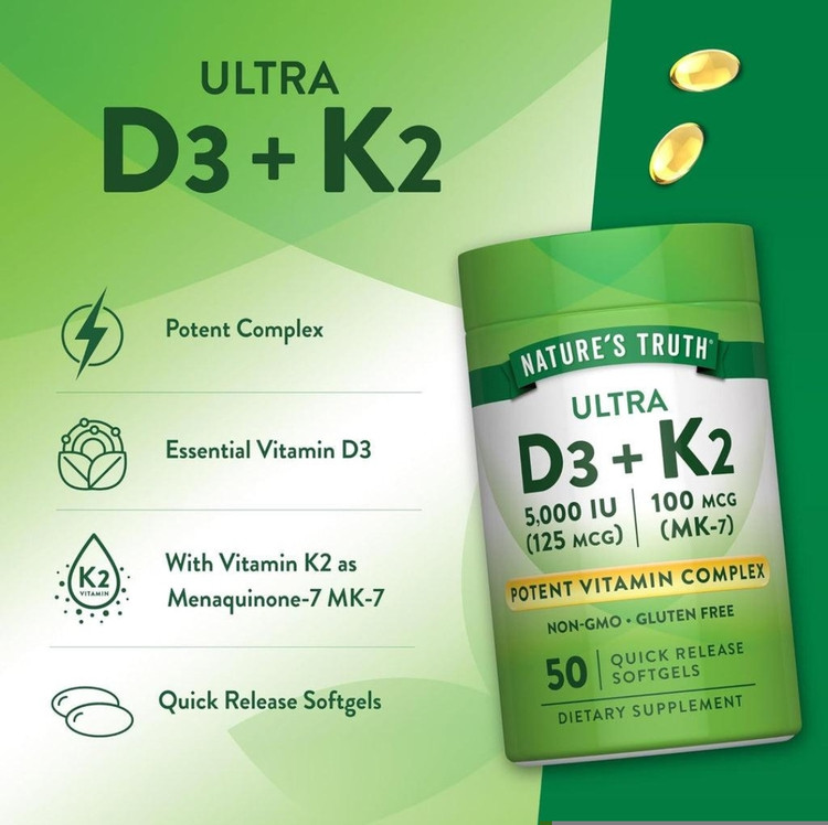 Vitamin D3 5000 IU + K2 100 mcg Nature’s Truth