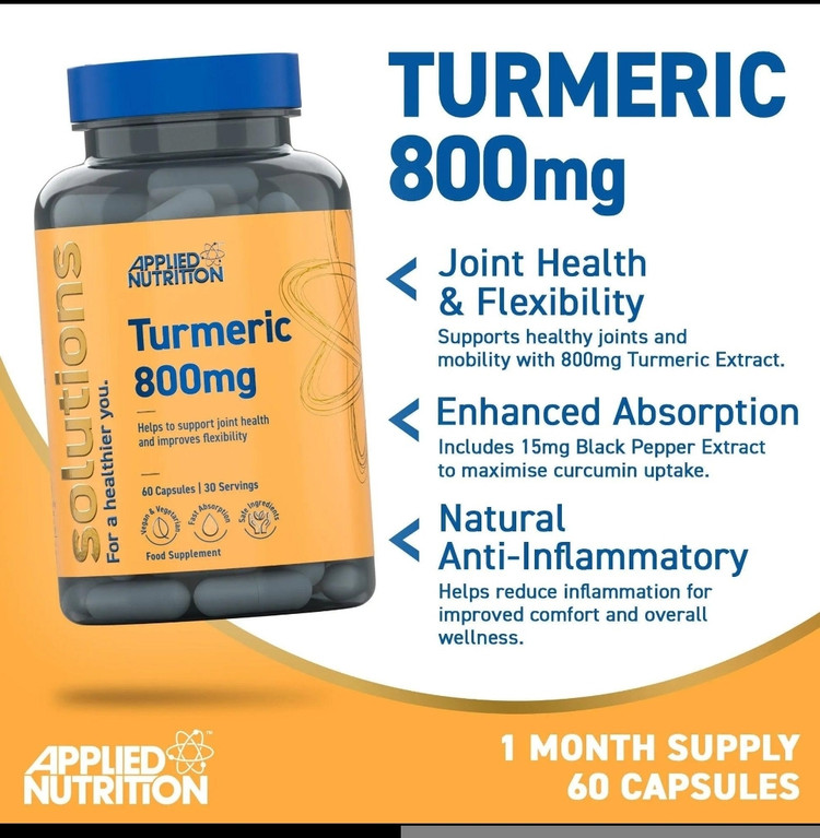 ترمریک اپلاید نوتریشن ۶۰ عددی Applied Nutrition Turmeric Supplement Capsules 800mg