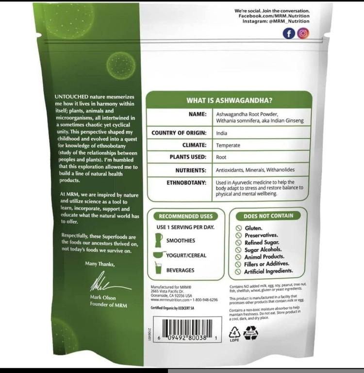 پودر ریشه آشواگاندا ارگانیک MRMMRM Organic Ashwagandha Root