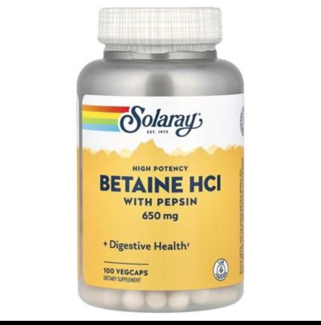 بتائین HCl با پپسین سولارای – ۱۰۰ عددی Solaray High Potency Betaine HCl with Pepsin