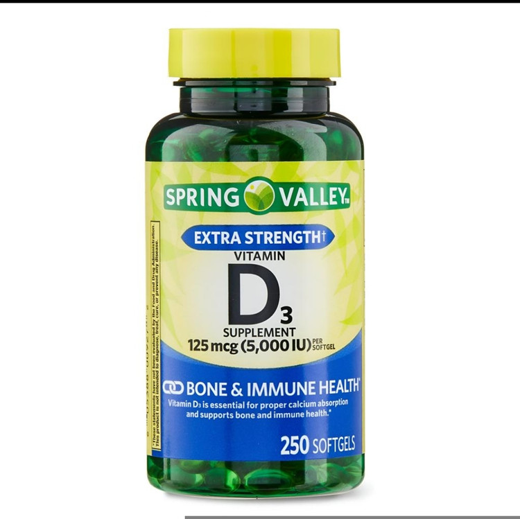 ویتامین D3 اسپرینگ والی ۵۰۰۰ IU – ۲۵۰ عددیSpring Valley Extra Strength Vitamin D3