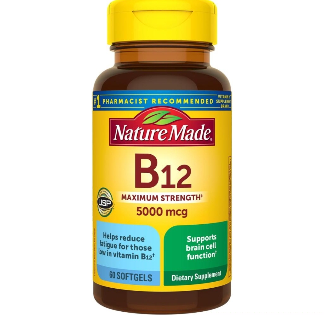 B-12 نیچر مید ۵۰۰۰ میکروگرم – ۶۰ عددیVitamin B12 6000 mcg Nature made