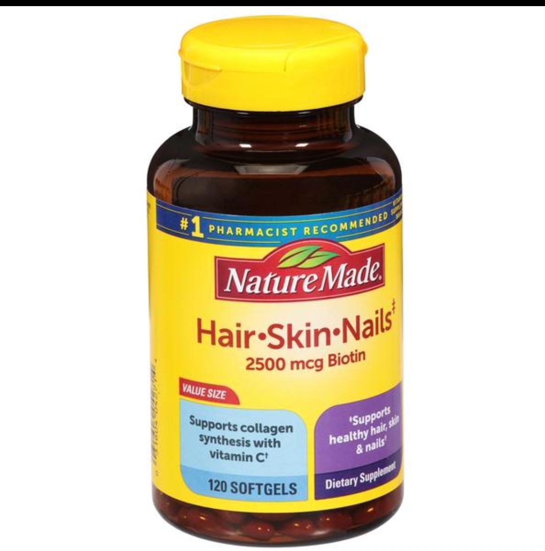 هیر اسکین نیلز نیچر مید – ۱۲۰ عددیHair-Skin-Nails 2500 mcg BiotinNature Made
