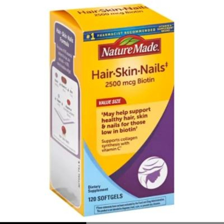 هیر اسکین نیلز نیچر مید – ۱۲۰ عددیHair-Skin-Nails 2500 mcg BiotinNature Made