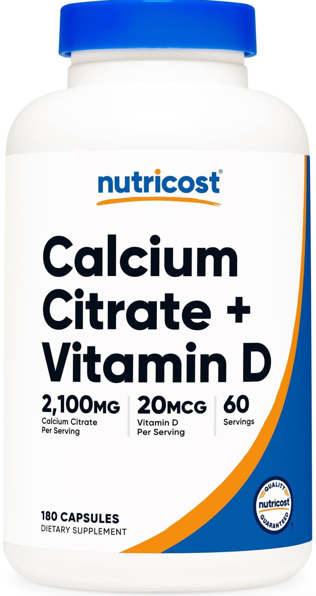 کلسیم سیترات + ویتامین D نوتریکاست – ۱۸۰ کپسولNutricost Calcium Citrate + Vitamin D