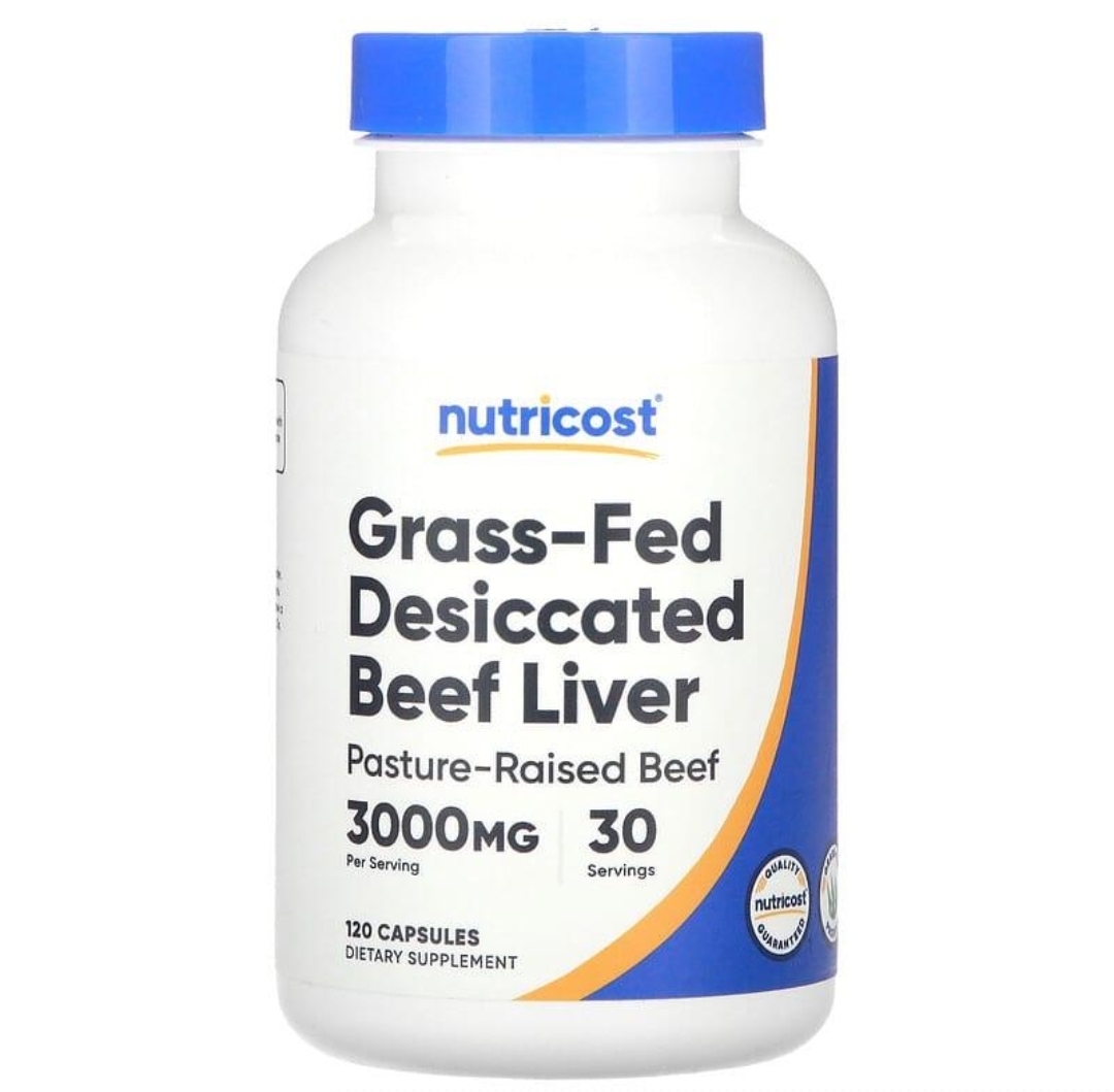 کپسول جگر گاو خشک‌شده نوتری‌کاست(۱۲۰تایی)Nutricost Grass-Fed Desiccated Beef Liver