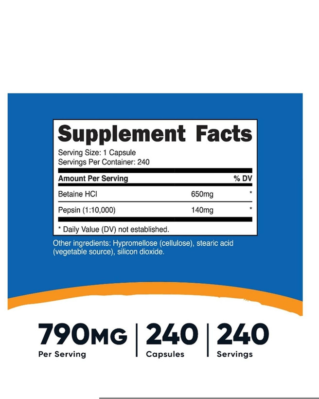 بتائین HCl + پپسین نوتریکاست۲۴۰عددی Nutricost Betaine HCl + Pepsin