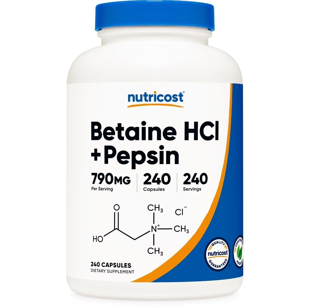 بتائین HCl + پپسین نوتریکاست۲۴۰عددی Nutricost Betaine HCl + Pepsin
