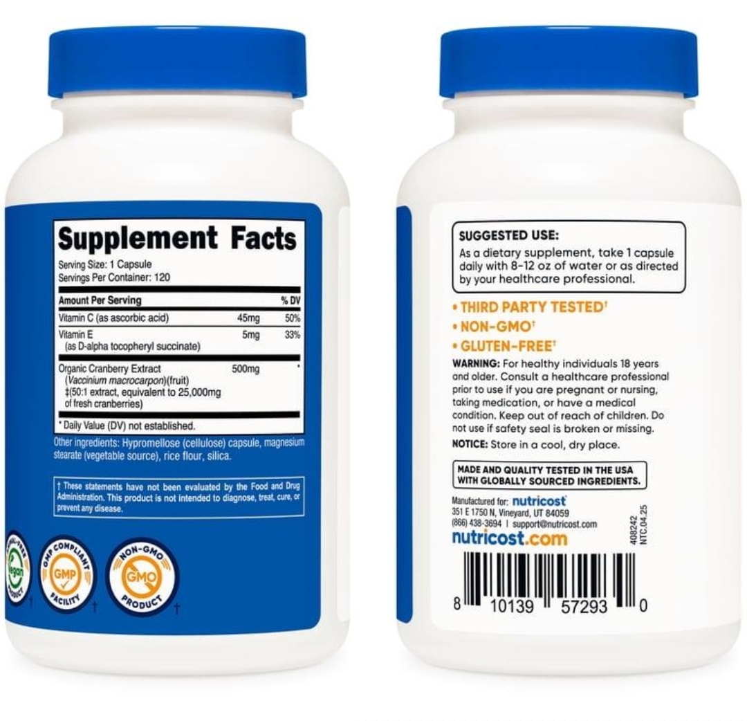 عصاره کرنبری ناتری‌کاست همراه ویتامین C و E – ۱۲۰ کپسولCranberry Extract Capsules with Vitamin C & E